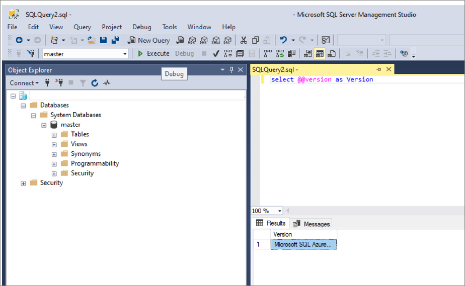 Captura de tela que mostra a comparação do esquema no SQL Server Management Studio.