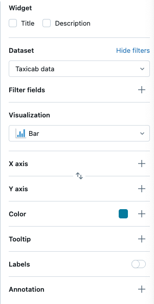 Painel de configuração para uma visualização