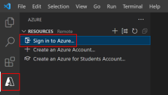 Captura de ecrã a mostrar o aspeto das Ferramentas do Azure se não tiver iniciado sessão.
