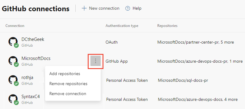 A captura de ecrã mostra o menu de ligação do GitHub em Mais opções.