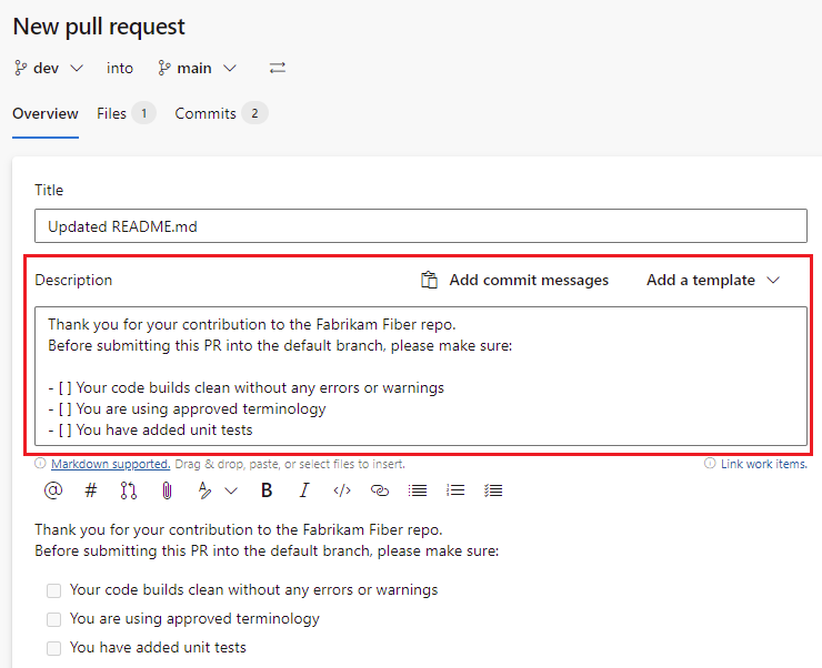 Modelo de solicitação pull padrão