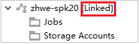 Clusters HDInsight Spark vinculados no Azure Explorer.