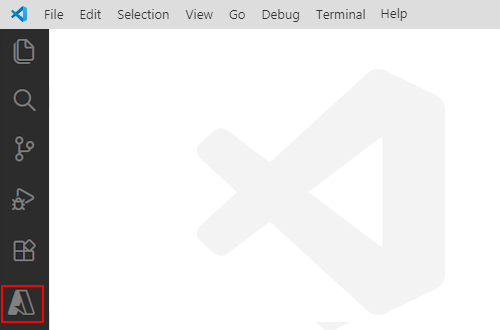 Captura de ecrã que mostra o Visual Studio Code, a barra de atividades e o ícone selecionado do Azure.