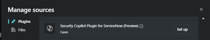 Imagem da configuração de ServiceNow no painel Gerir recursos