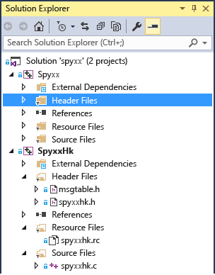Captura de ecrã da Solução Spy++.