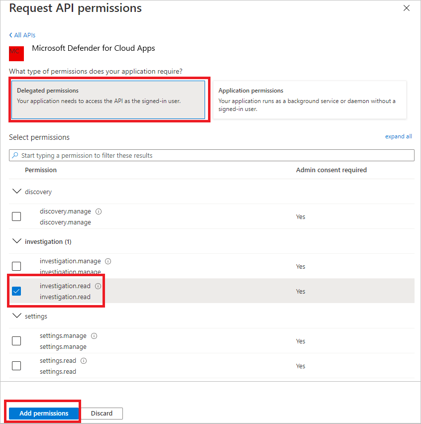 Captura de ecrã a mostrar como adicionar permissões de aplicação.