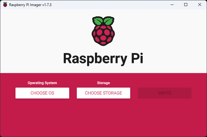 GIF animado mostrando a ferramenta Raspberry Pi Imager. O usuário seleciona 'RASPBERRY PI OS LITE (64-BIT) da lista de sistemas operacionais disponíveis.