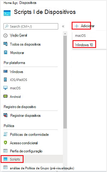 Captura de ecrã que mostra a criação de um novo script para um dispositivo Windows.