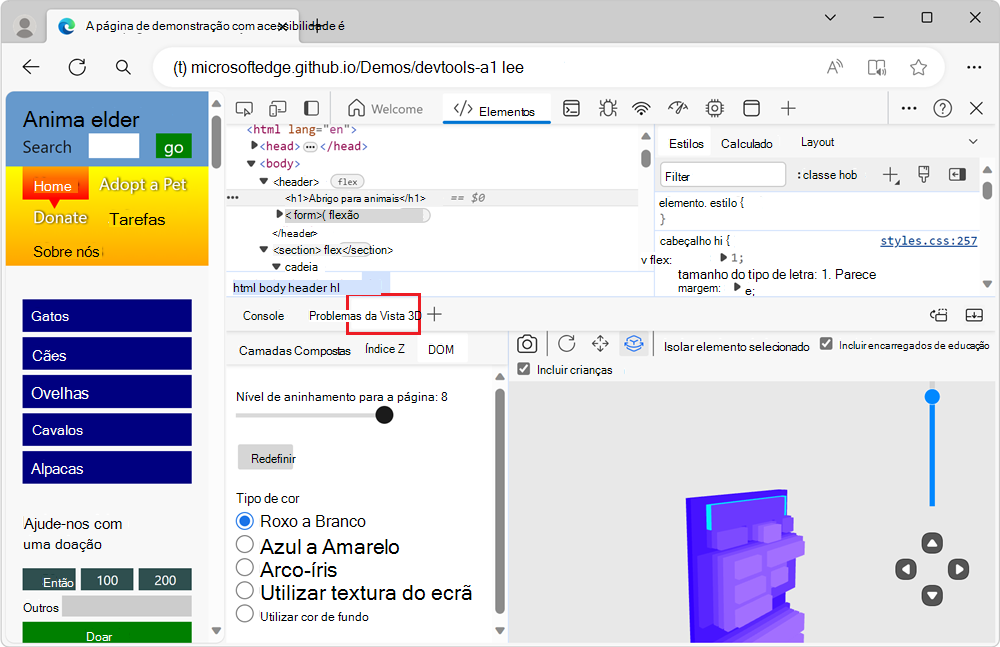 A ferramenta Vista 3D, apresentada no painel Vista Rápida