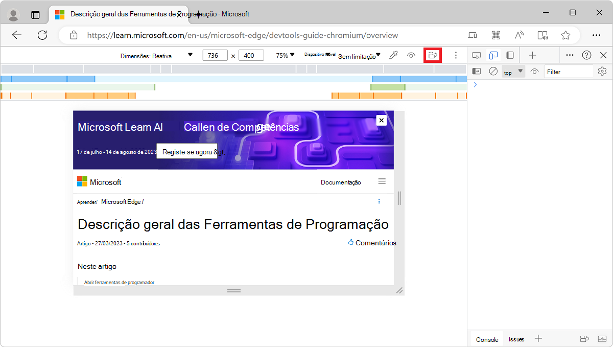 Página apresentada na orientação horizontal
