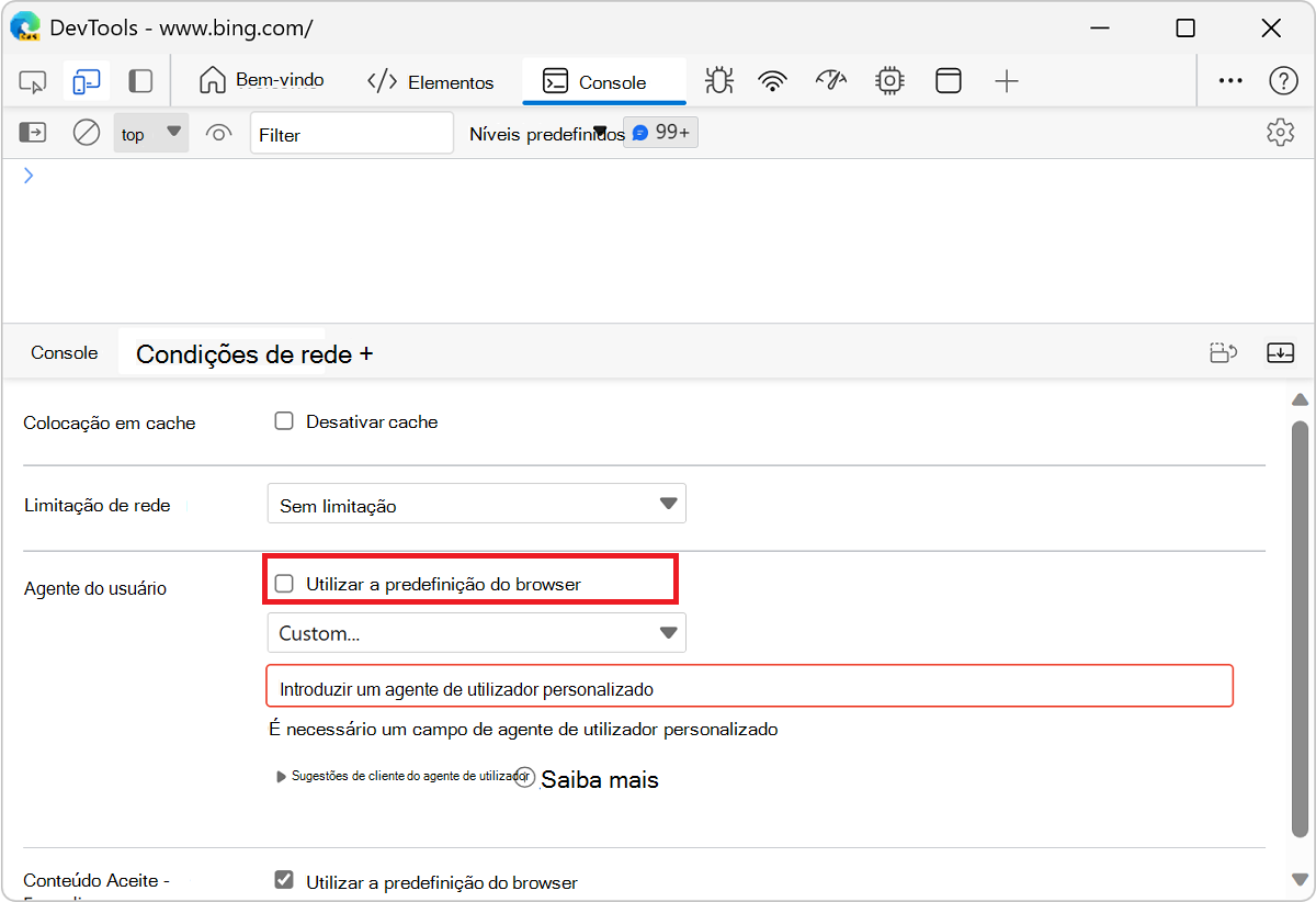 Desmarcar a caixa de verificação 
