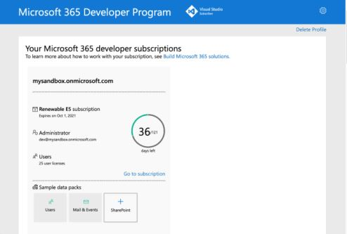 A captura de ecrã mostra o Programa para Programadores do Microsoft 365.