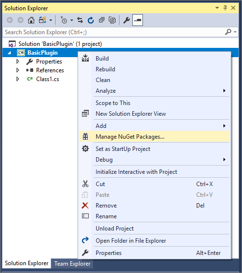 Gerenciar pacotes NuGet.