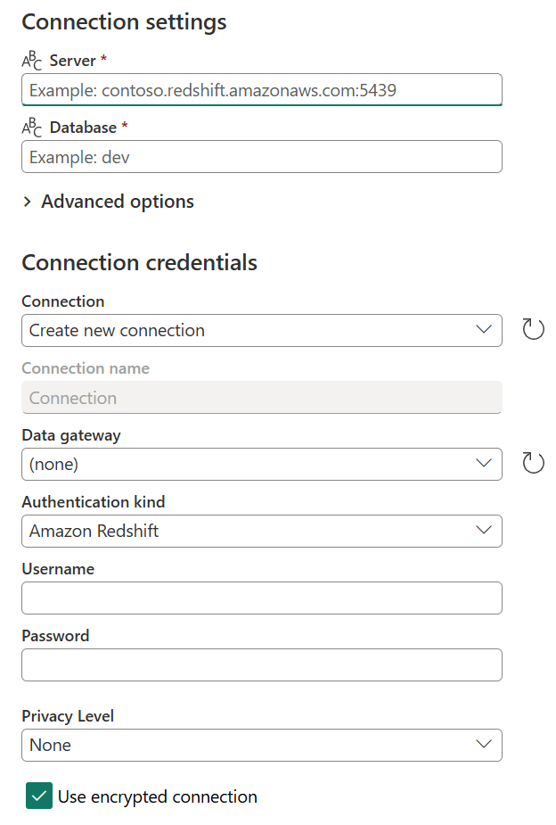 Conecte-se à caixa de diálogo da fonte de dados onde todas as informações necessárias para criar uma nova conexão foram inseridas.