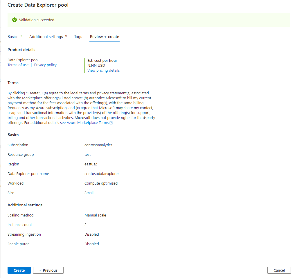 Criar novo pool do Synapse Studio Data Explorer