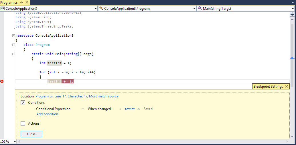 Breakpoint When changed Breakpoint When changed