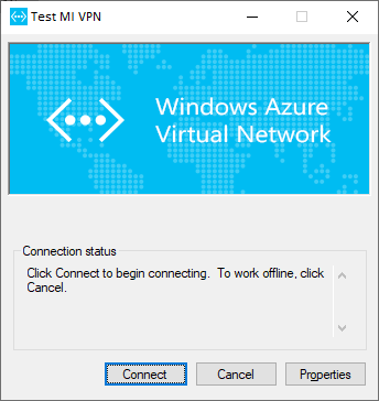 Captura de ecrã da VPN Test MI ligando à Azure Virtual Network.