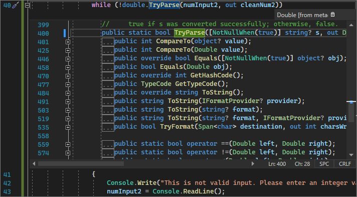 Captura de ecrã que mostra uma janela de Peek Definition no Visual Studio 2022.