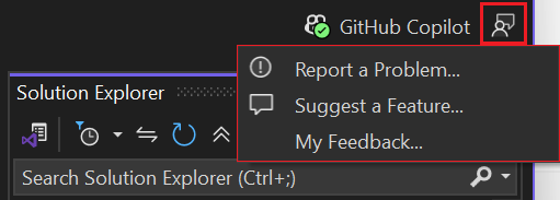 Captura de ecrã que mostra como aceder ao menu Enviar Feedback em Visual Studio.