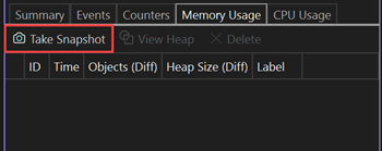 Captura de ecrã que mostra o botão Tirar Snapshot nas Ferramentas de Diagnóstico.