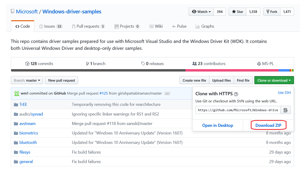 Captura de tela do repositório GitHub exibindo a pasta geral e o botão Download ZIP.