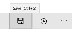 Captura de ecrã de um botão com um ícone de disco e uma dica de ferramenta que inclui o texto predefinido de Guardar anexado com o acelerador Ctrl+S entre parênteses.