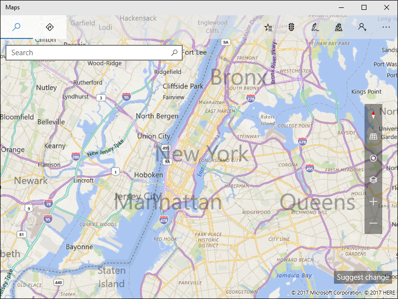 Uma captura de ecrã da aplicação Windows Maps