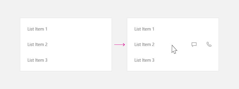Interface aninhada mostrada ao passar o cursor