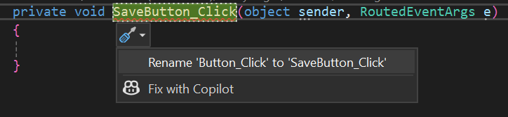 A interface de popup de renomeação de método do Visual Studio.
