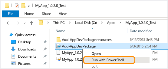 Explorador de ficheiros navegou até ao script PowerShell exibido