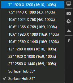 resoluções do simulador do Visual Studio