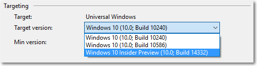 Altera o SDK alvo em Visual Studio